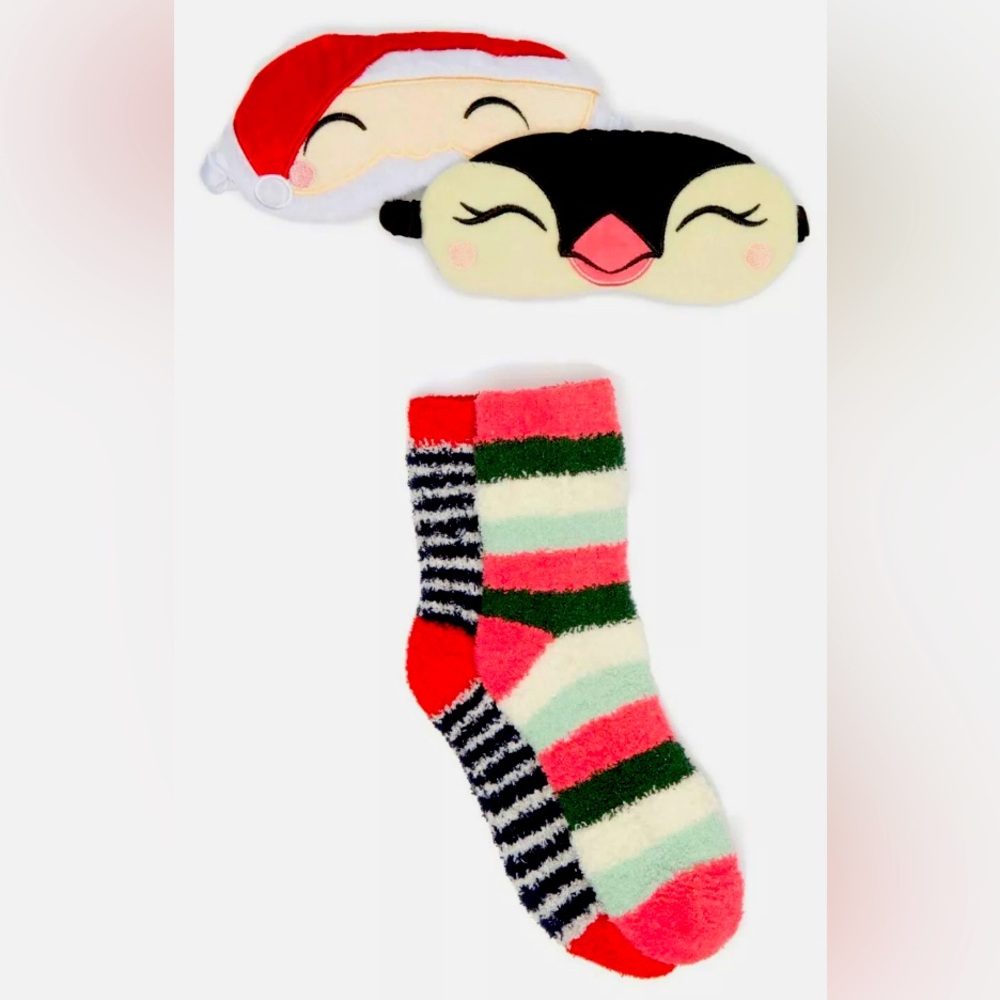 Free Press 4 Piece Cozy Eye Masks & Novelty Socks (1 piece for each )